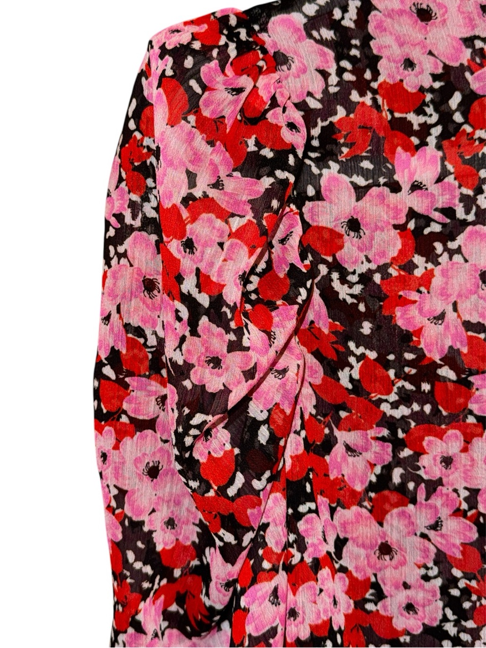Bar III Pink & Red Floral V-Neck Puff Long Sleeve Blouse Size Medium - Picture 7 of 8